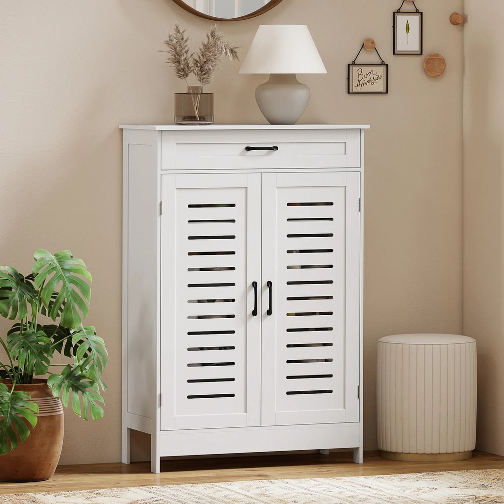 HOMCOM Pantofar pentru Hol cu 2 Uși cu Lamele, 5 Niveluri, Rafturi Reglabile, pentru 20 Perechi de Pantofi, 78x37x115,8 cm, Alb | Aosom Romania