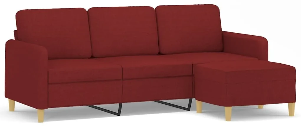 3153601 vidaXL Canapea cu 3 locuri și taburet, roșu vin, 180 cm, textil