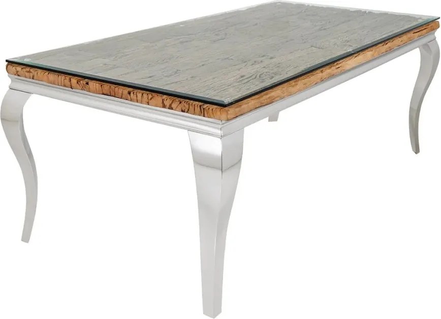 Masa dining, Lemn de Tec, Sticla, Otel Crom, MODERN BAROCK BARRACUDA 200cm