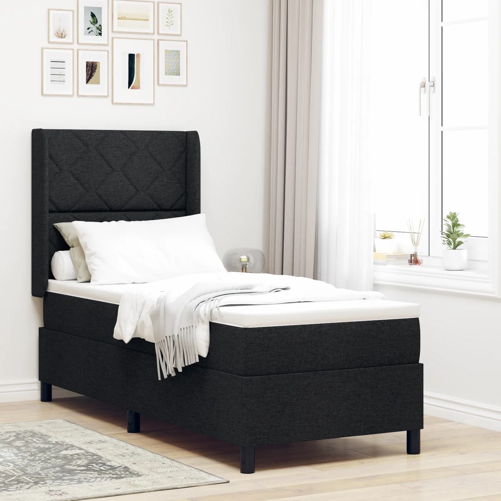 vidaXL Pat cu saltea Negru 80x200 cm din țesătură