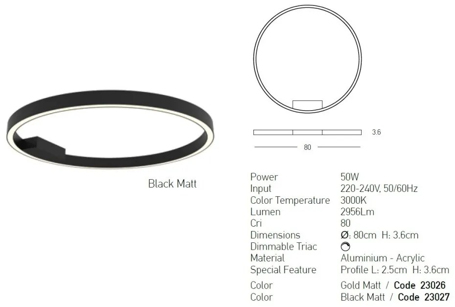 Plafoniera LED dimabila design slim Ridley negru D-80cm