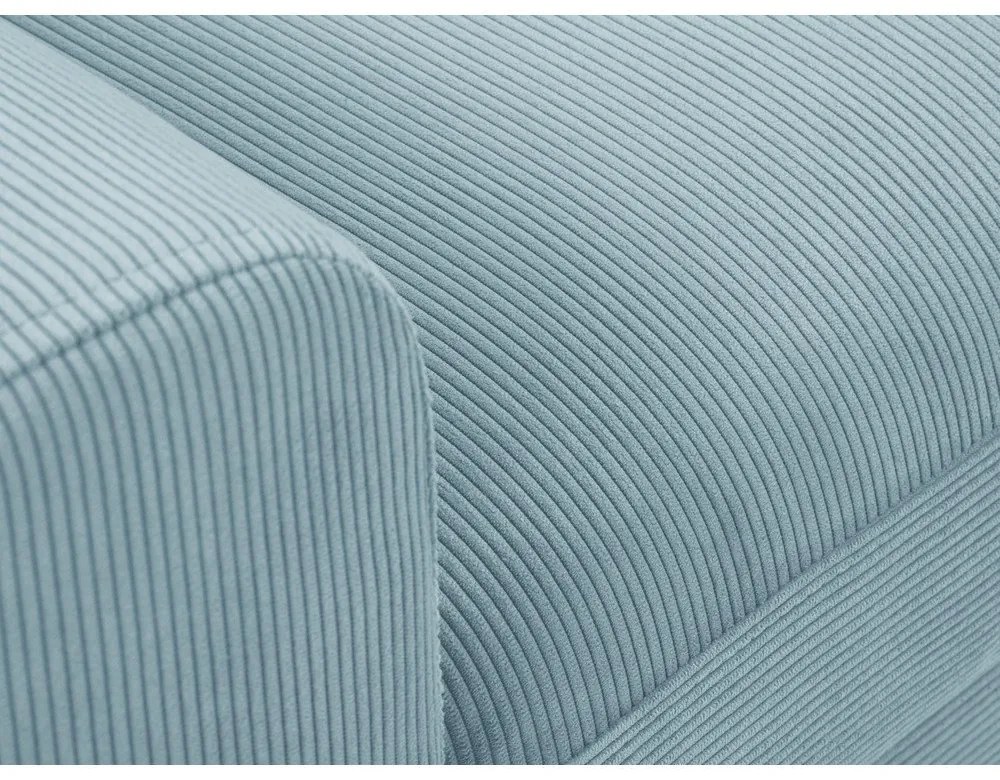 Colțar albastru deschis extensibil, cu spațiu de depozitare cu tapițerie din catifea reiată (cu colț pe partea dreaptă, cu șezlong) Kyoto – Cosmopolitan Design