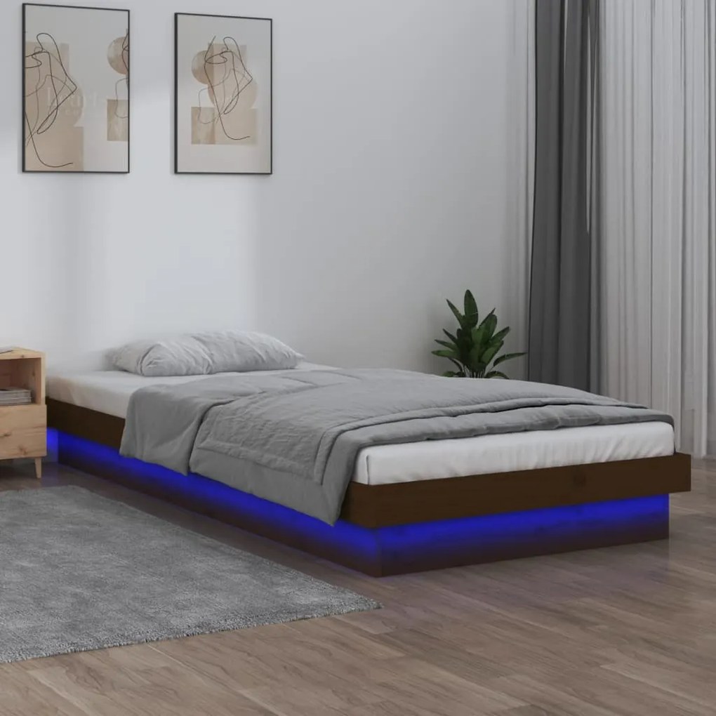 820005 vidaXL Cadru de pat LED Single 3FT, maro miere, 90x190 cm, lemn masiv