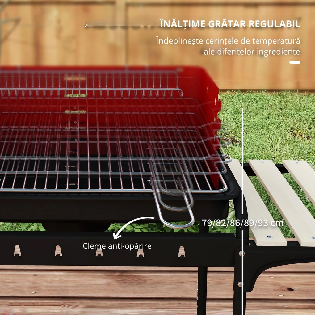 Outsunny Grătar cu Cărbuni, Roți si Grilaj cu Înălțime Reglabilă, 3 Rafturi și Tavă pentru Cenușă, 103x47x95 cm, Roșu | Aosom Romania