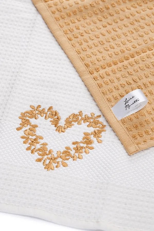 Prosoape de bucătărie HEART, 2 buc Crem-Muștar /Cream-Mustard Set (2 buc, 40x60 cm)