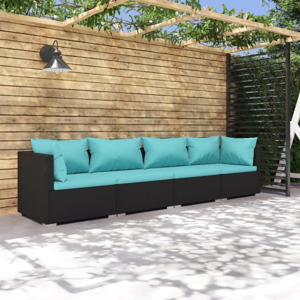3101425 vidaXL Set mobilier de grădină cu perne, 4 piese, negru, poliratan