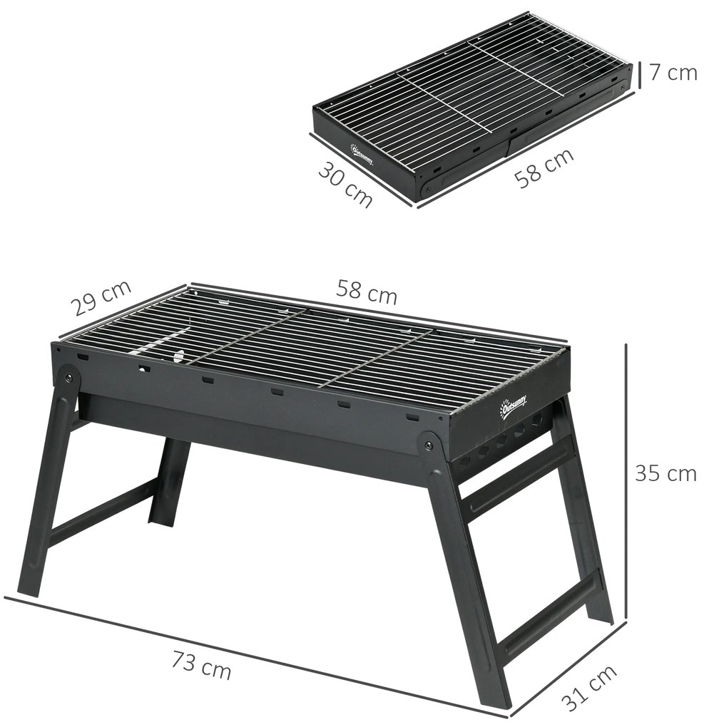 Outsunny Grătar la cărbuni de lemn pliabil portabil Grătar BBQ pe picioare cu tava de cărbuni detasabila 74L x 30l x 37H cm | Aosom Romania