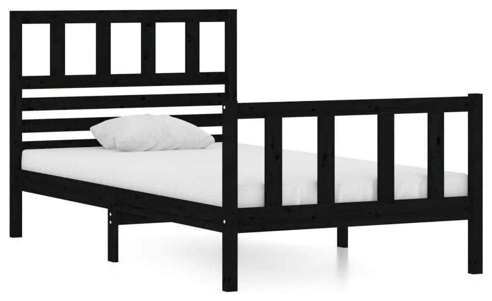 Cadru de pat Single 3FT, negru, 90x190 cm, lemn masiv Negru, 90 x 190 cm