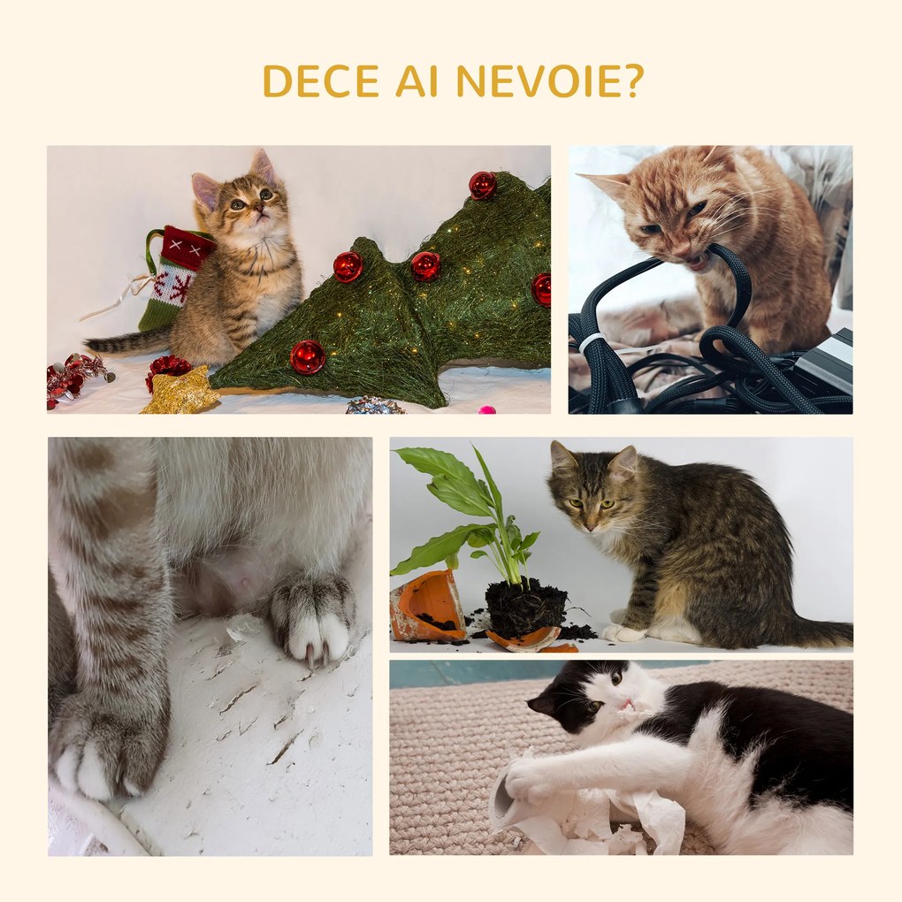 PawHut Copac pentru Pisici cu 3 Niveluri cu Soricel Gri, 48x48x100cm