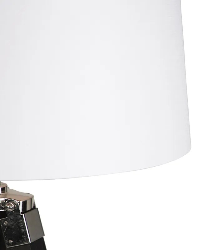 Lampă de podea cu trepied negru cu abajur 45cm din in alb