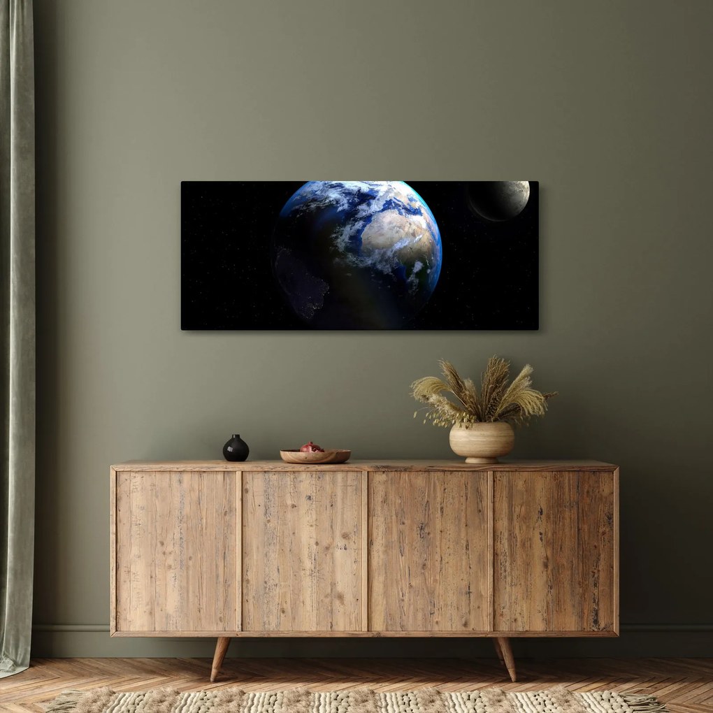 Tablou cu Luna și Pământul (120x50 cm)