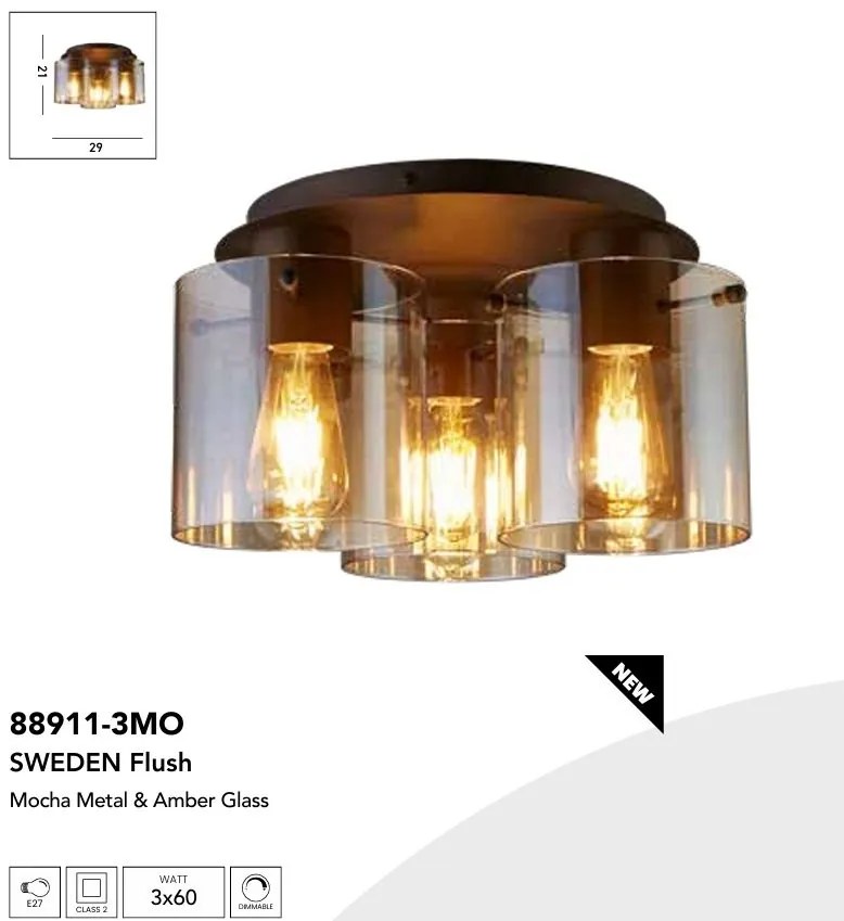 Plafoniera moderna Sweden 3L moca, chihlimbar