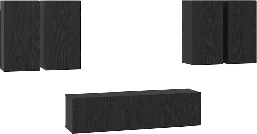 vidaXL Set comodă TV Pe perete Stejar Negru Lemn compozit
