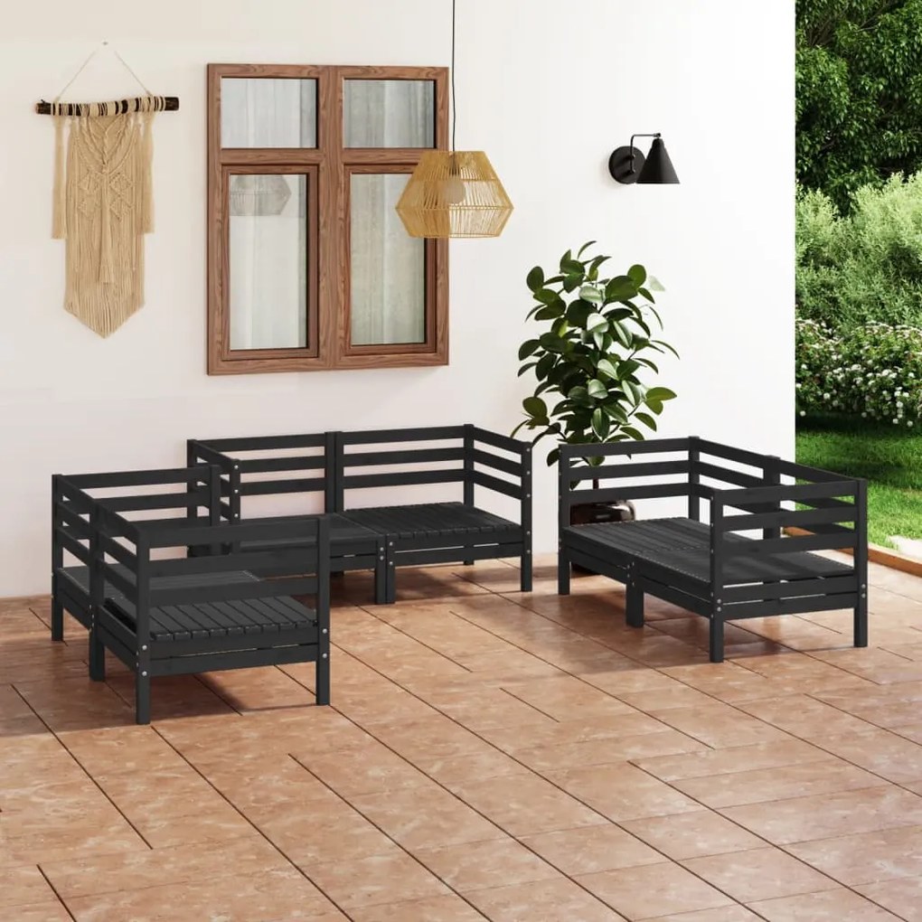 3082586 vidaXL Set mobilier de grădină, 6 piese, negru, lemn masiv de pin