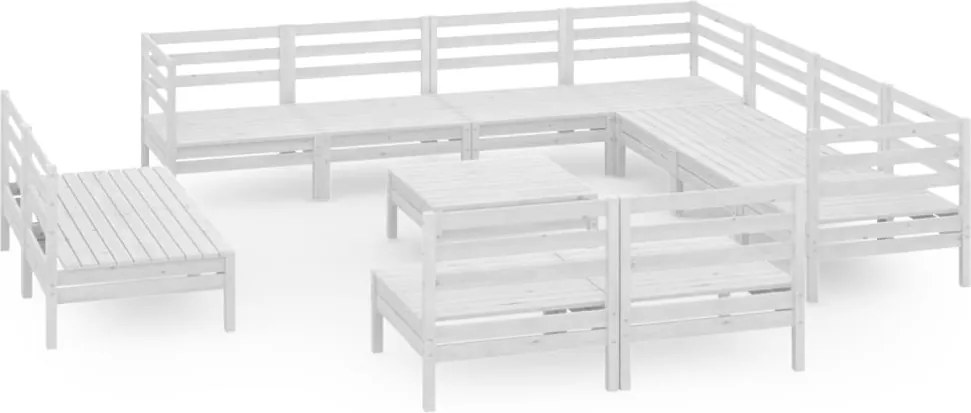 vidaXL Set mobilier de grădină, 12 piese, alb, lemn masiv de pin
