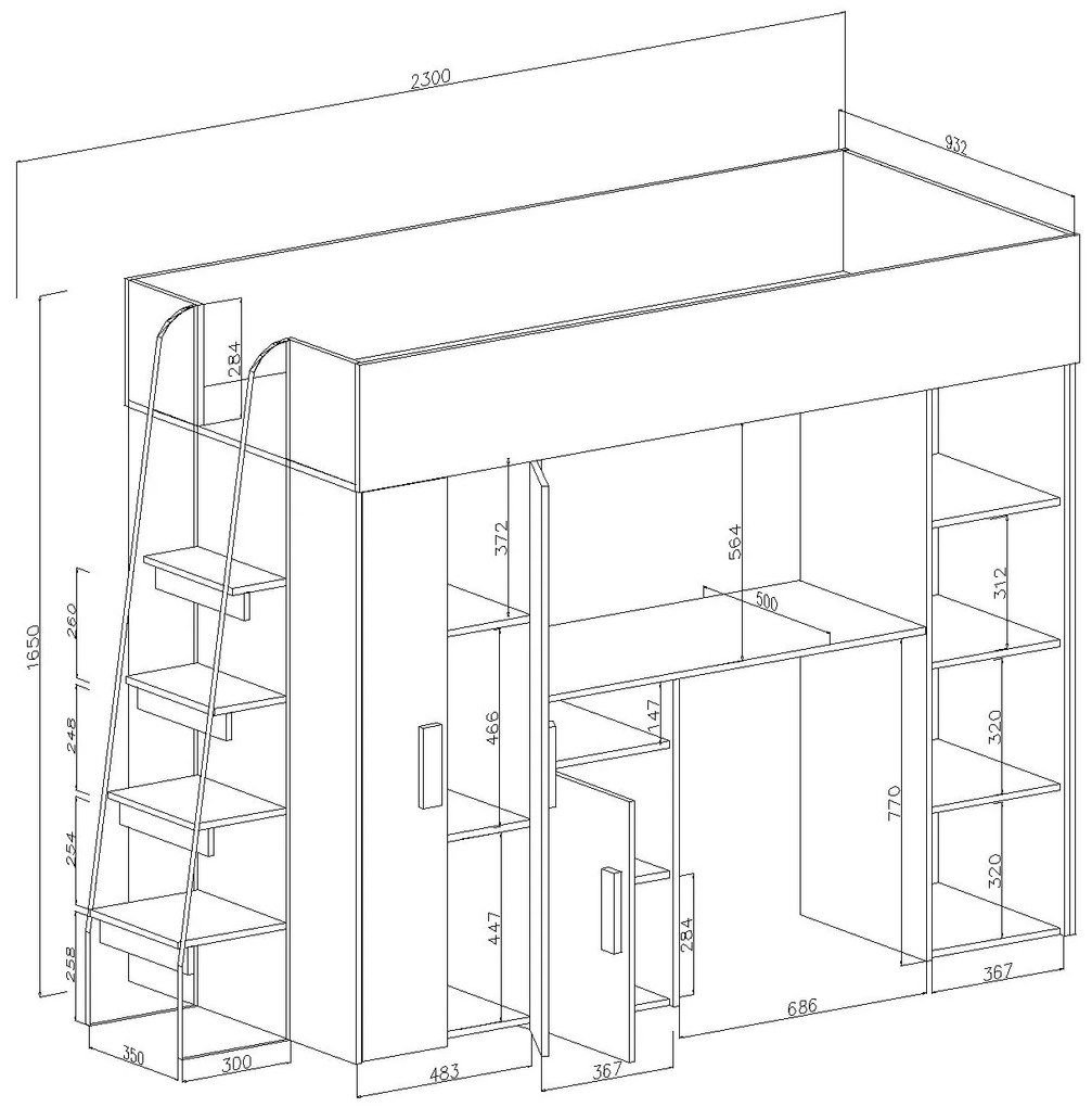 Pat pentru copii combinat 90 cm Puro 15 (alb mat + alb lucios + gri lucios). 1087097