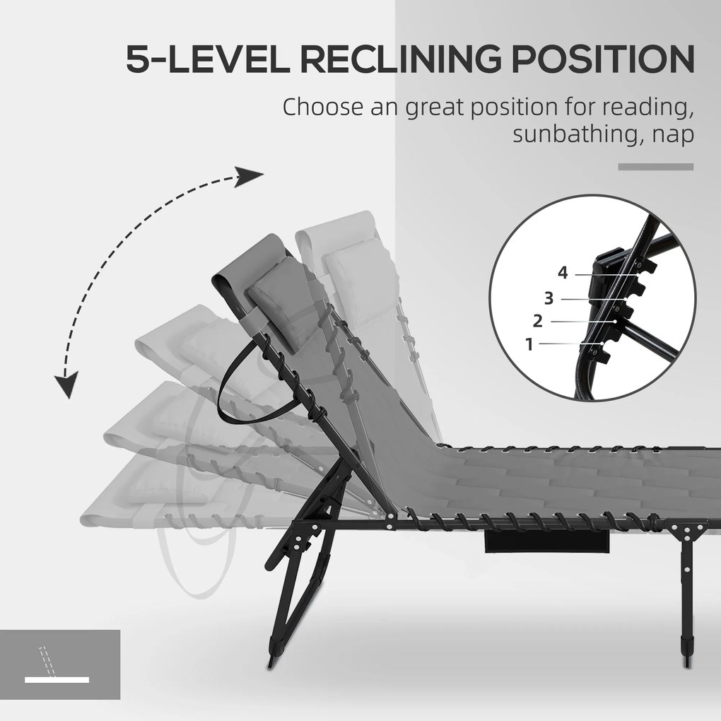 Outsunny Sezlonguri Pliabile, Set cu 5 Poziții de Inclinare, Scaune Relaxare Exterior cu Sezut Capitonat, Confort Superior | Aosom Romania