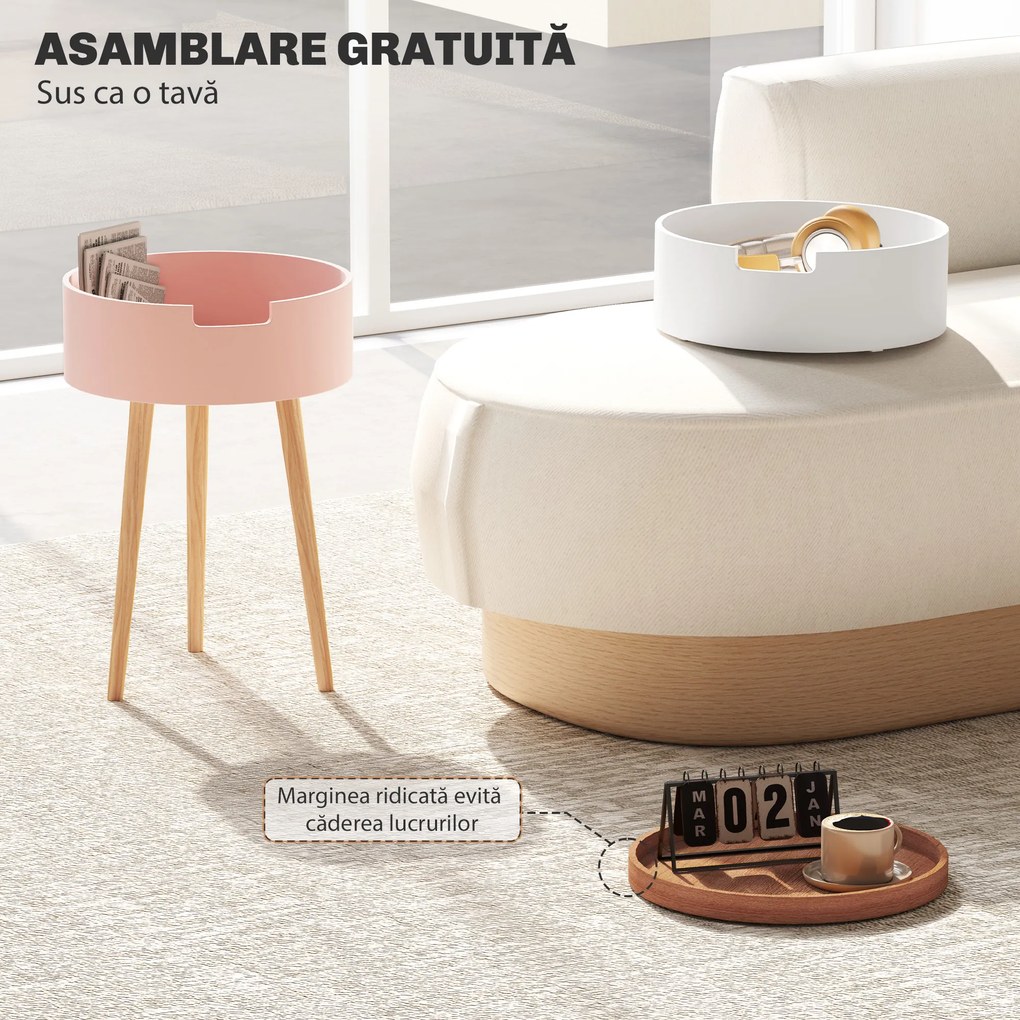 HOMCOM Set de 2 Mese Totunde de Cafea cu 3 Niveluri, 2 Spații de Depozitare și Tavă Detașabilă, Φ35x65,5 cm, Multicolor | Aosom Romania