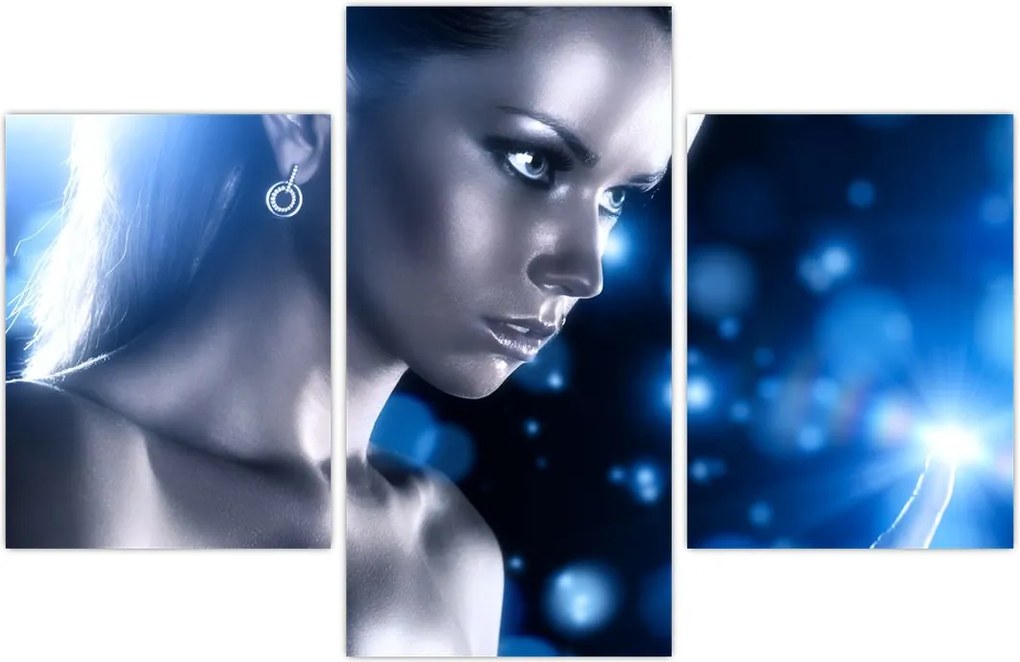 Tablou - Femeia, sclipici albastru (90x60 cm)