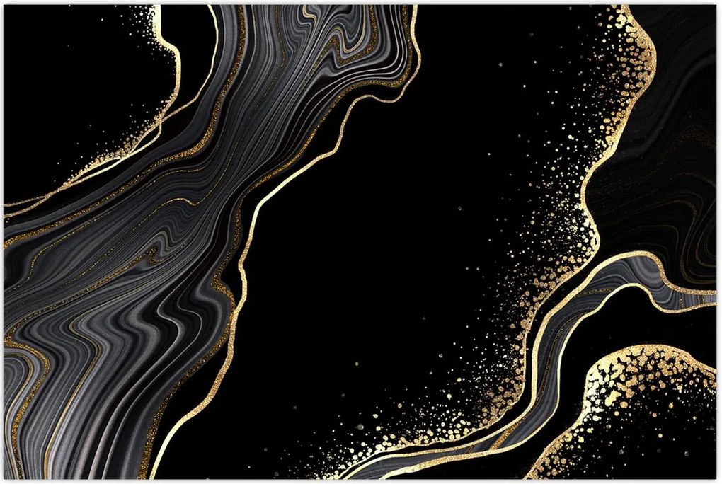 Tablou - Marmură negru - auriu (90x60 cm)