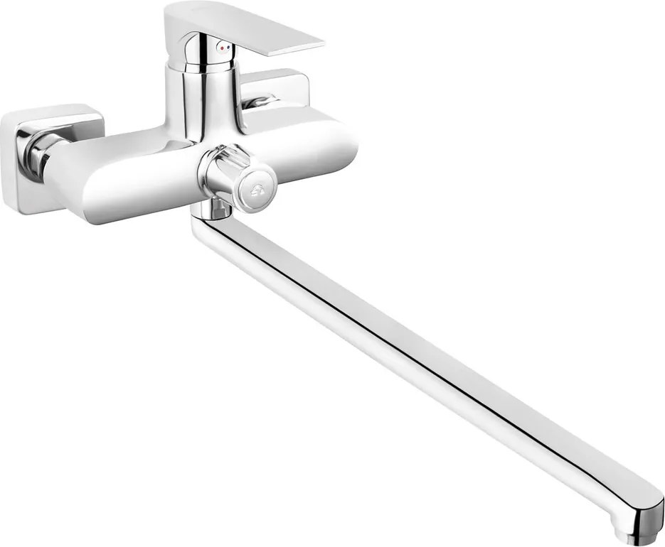 Baterie cada - dus Square crom cu pipa mobila