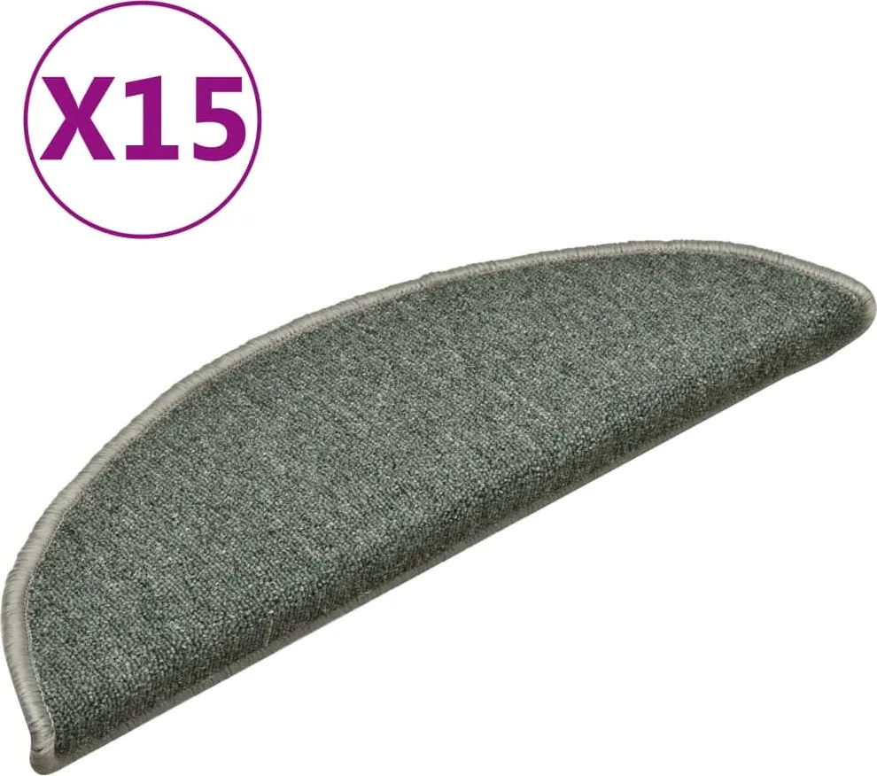 vidaXL Covorașe pentru scări, 15 buc., 56x17x3 cm, verde închis, semirotunde