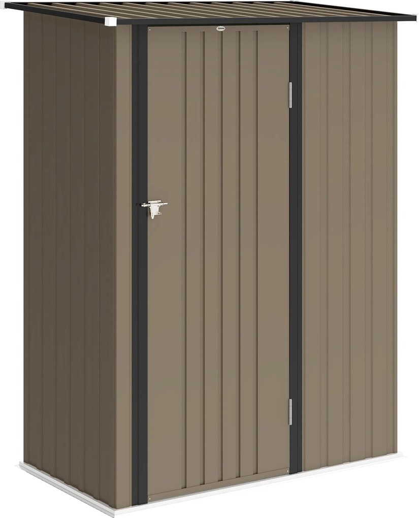 Outsunny Căsuță de Grădină 1.07m² din Oțel Zincat, Depozit pentru Unelte cu Ușă Blocabilă, Acoperiș Înclinat, 142x86x189 cm, Maro | Aosom Romania