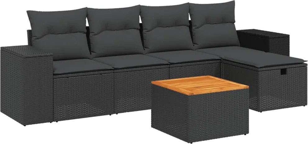 vidaXL Set mobilier de grădină cu perne, 6 piese, negru, poliratan