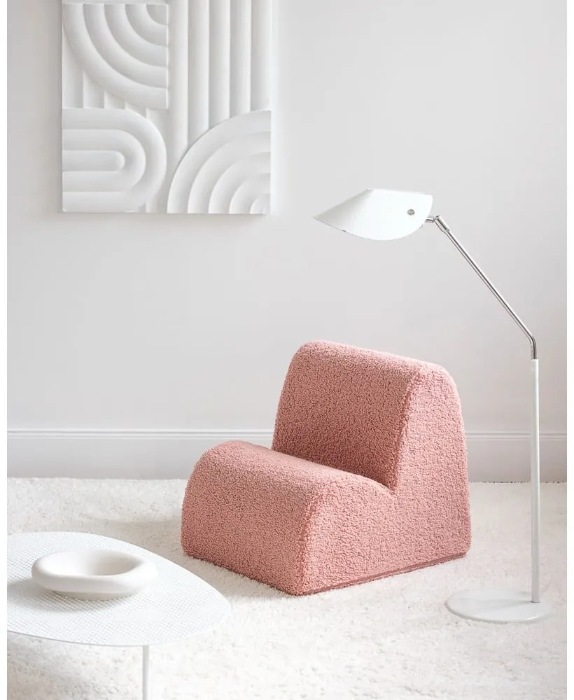 Fotoliu de copii roz cu tapițerie din țesătură bouclé Cloud – Wigiwama