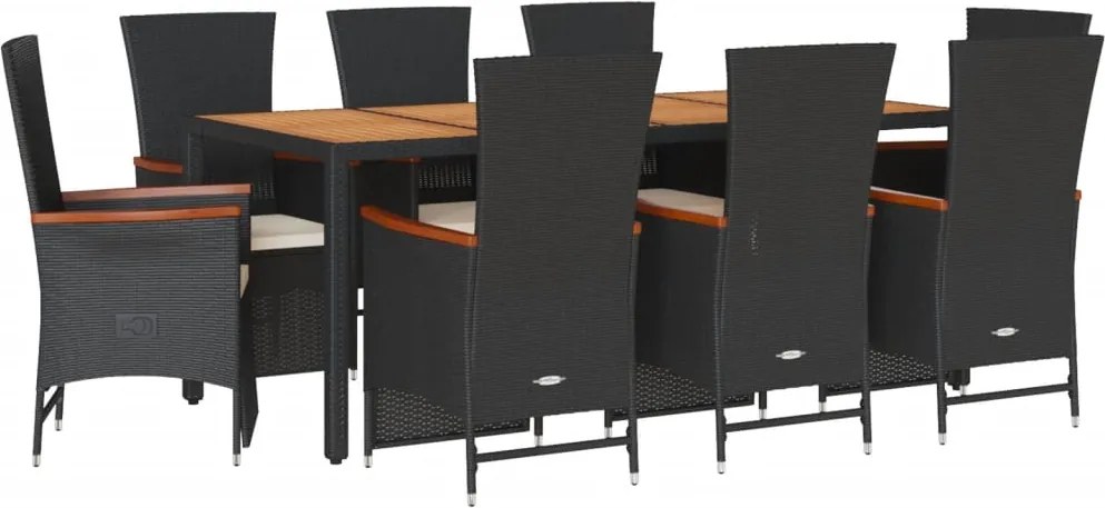 vidaXL Set mobilier de grădină cu perne, 9 piese, negru, poliratan