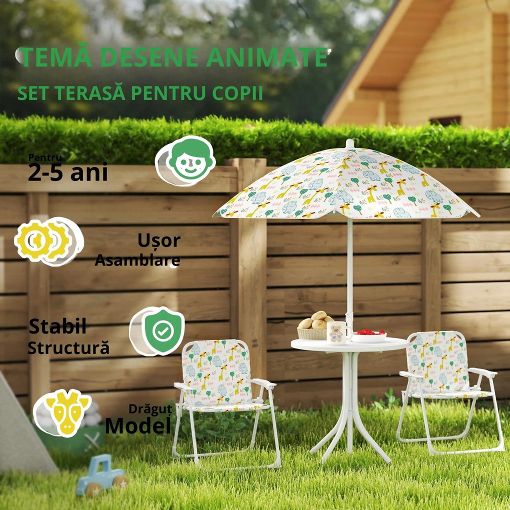 AIYAPLAY Set de Mobilier de Grădină din 4 Piese cu Masă, Scaune și Umbrelă de Soare Reglabilă, 50xΦ49,5 cm, Verde | Aosom Romania