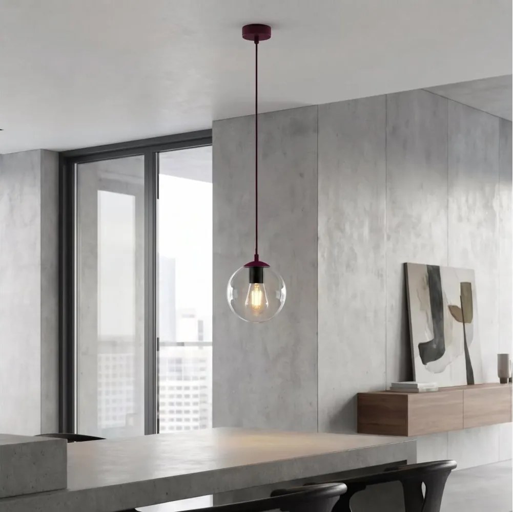 Lustră pe cablu COSMO 1xE14/10W/230V Ø 14 cm roșie/transparentă