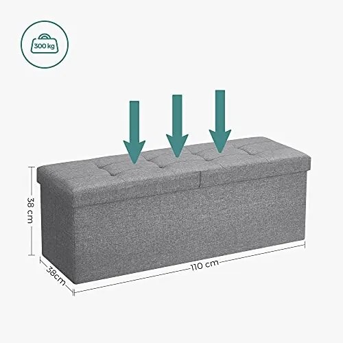 Bancuta hol cufar cu depozitare, Songmics, Gri, 110x38x38 cm