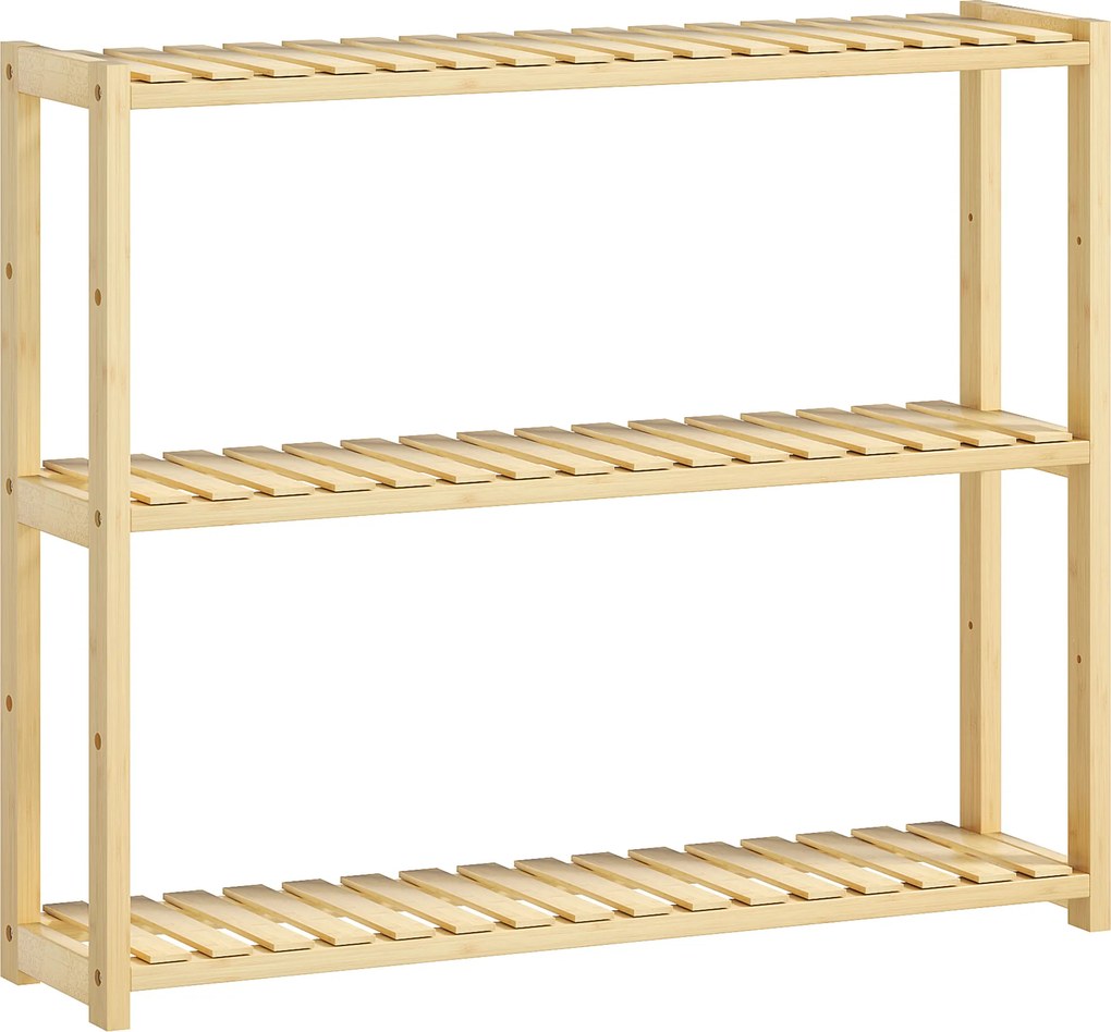 HOMCOM Etajeră de Baie cu 3 Rafturi Reglabile pe 5 Nivele, Dulap de Depozitare din Bambus, 60x15x50 cm, Lemn Natural | Aosom Romania