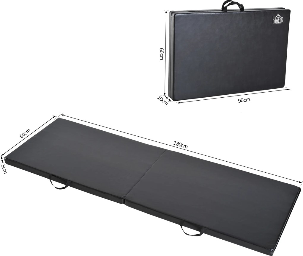 HOMCOM Tapet de Gimnastică Pliabil, Tapet Fitness Gros de 5 cm și Antialunecare, 180x60x5 cm, Negru | Aosom Romania