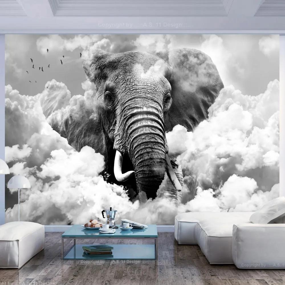 Fototapet Bimago - Elephant in the Clouds (Black and White) + Adeziv gratuit 200x140 cm