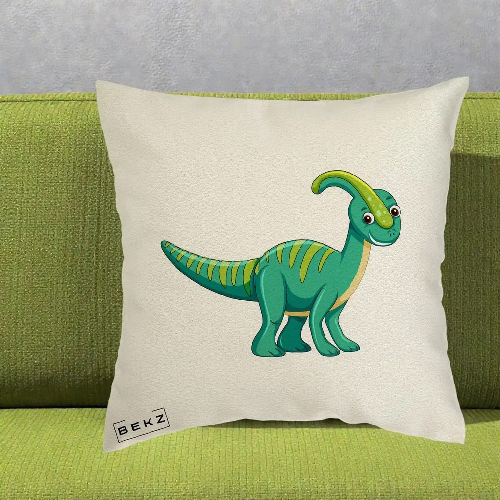 Perna Decorativa Parasaur Verde, 40x40 cm, Ecru, Husa Detasabila, Perna Inclusa, BEKZ®