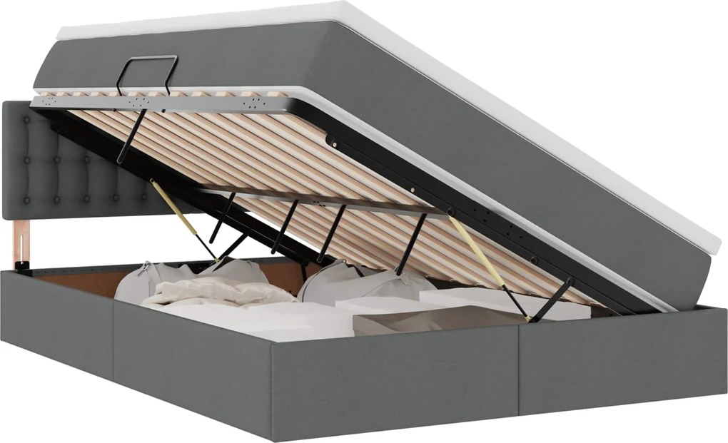 vidaXL Pat cu saltea și spațiu de depozitare Gri închis 140 x 190 cm