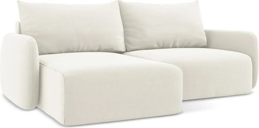 Colțar crem extensibil/cu spațiu de depozitare cu tapițerie din catifea (cu colț pe partea stângă/cu șezlong) Kalena – Makamii