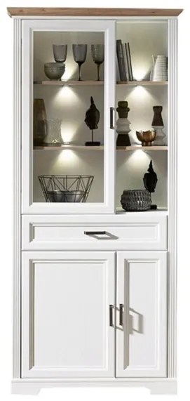 Vitrina Jasmine, 3Usi + 1Sertar, Pin Alb &amp; Pin Antic 93 x 204 x 42 Cm