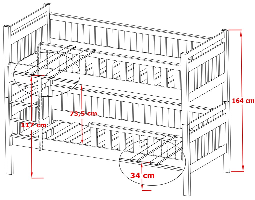 Zondo Pat pentru copii 90 x 190 cm KARLA (cu somieră și sp. depozitare) (Pin). 1013256