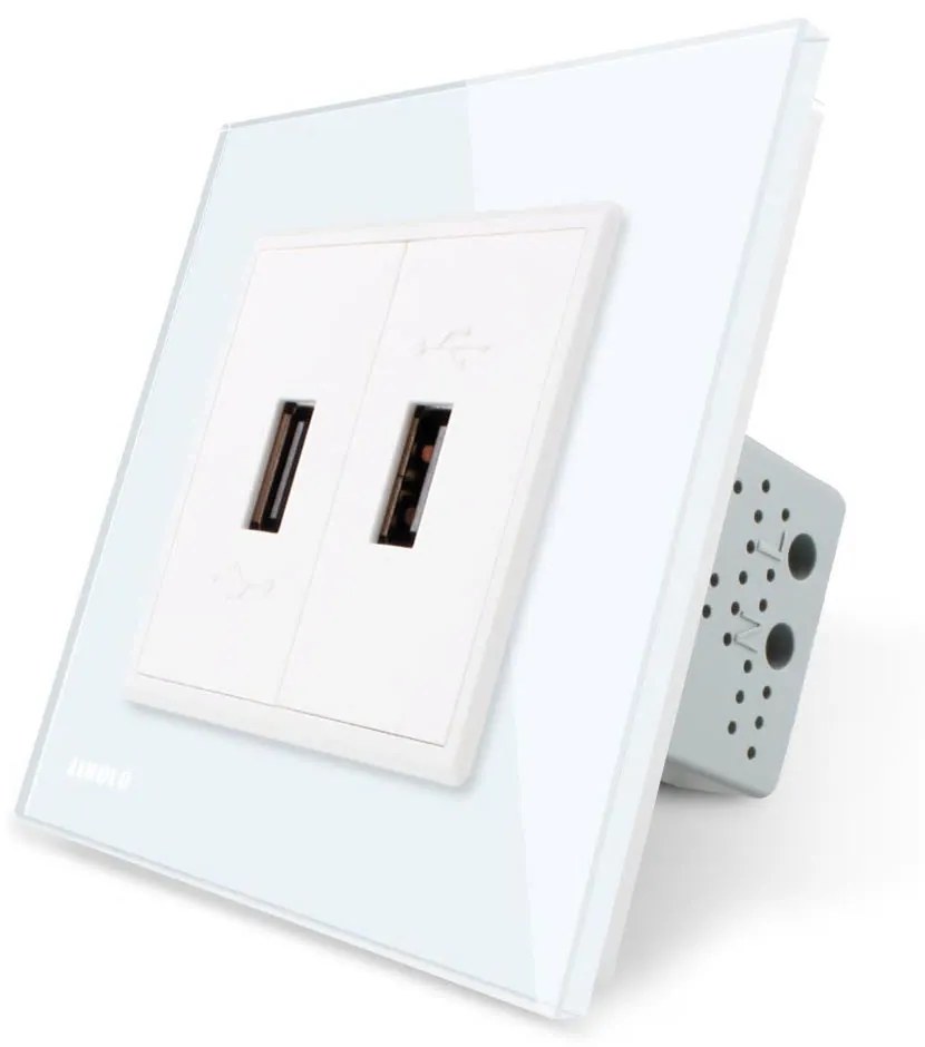 Priza dubla USB Livolo cu rama din sticla