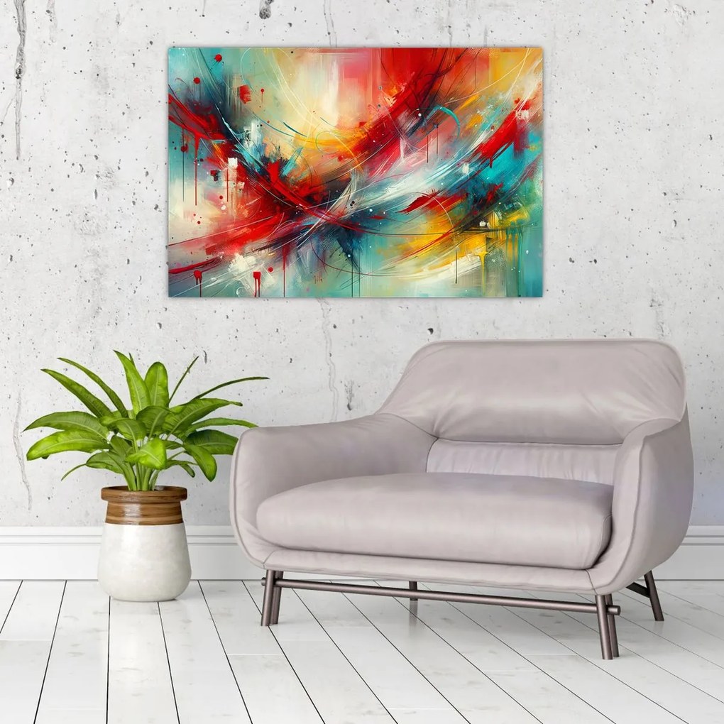 Tablou – Abstracție cu roșu (90x60 cm)