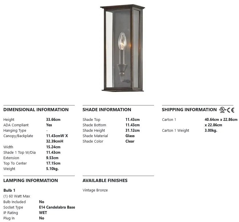 Aplica de perete pentru exterior CHAUNCEY IP44