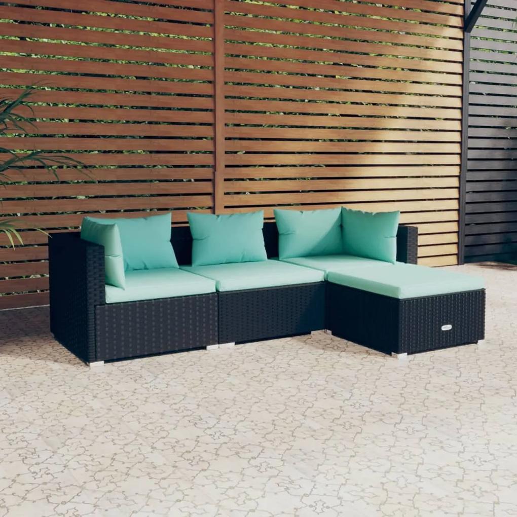 3101641 vidaXL Set mobilier de grădină cu perne, 4 piese, negru, poliratan