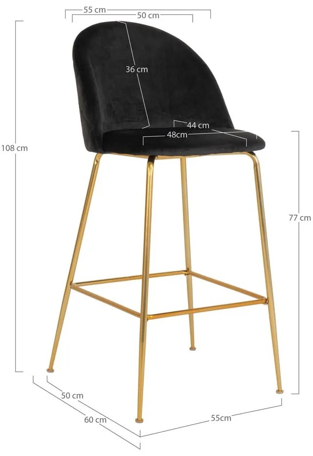 Scaune de bar negre 2 buc. din catifea 108 cm Lausanne – House Nordic