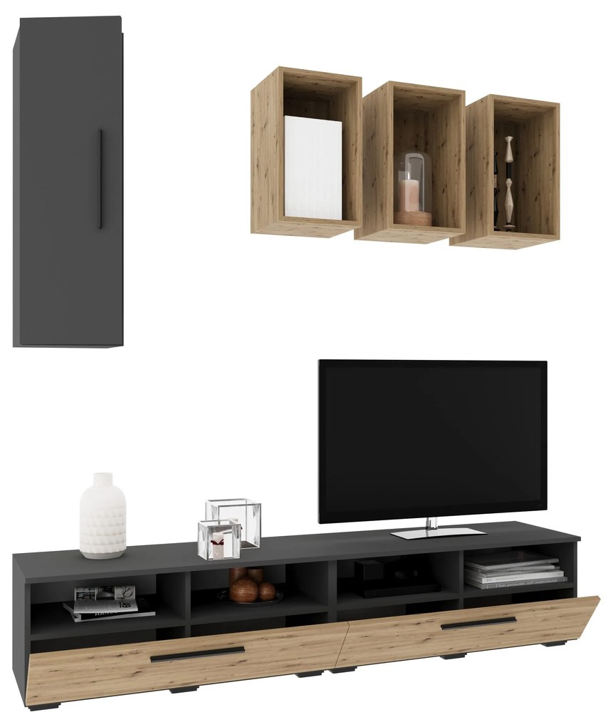 Living Kos V12, Antracit/Stejar Artisan, L 190 cm