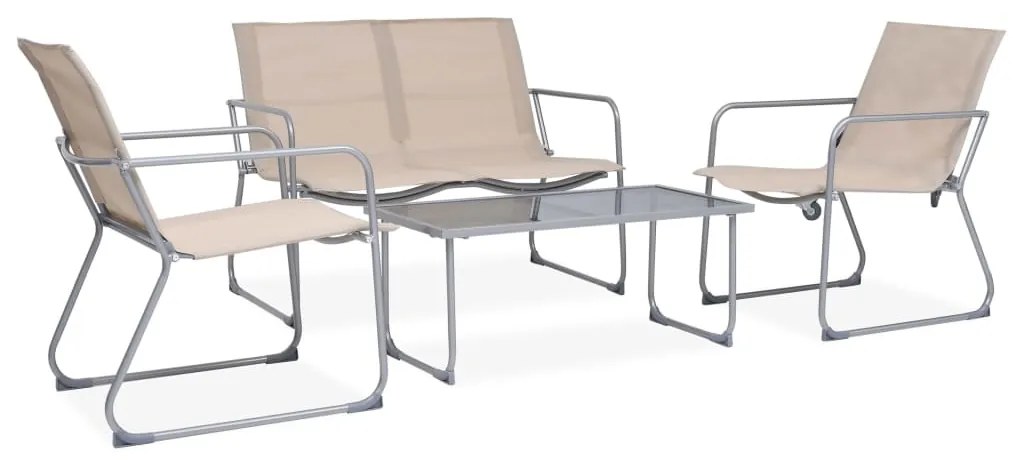 vidaXL Set mobilier de grădină, 4 piese, crem, oțel și textil