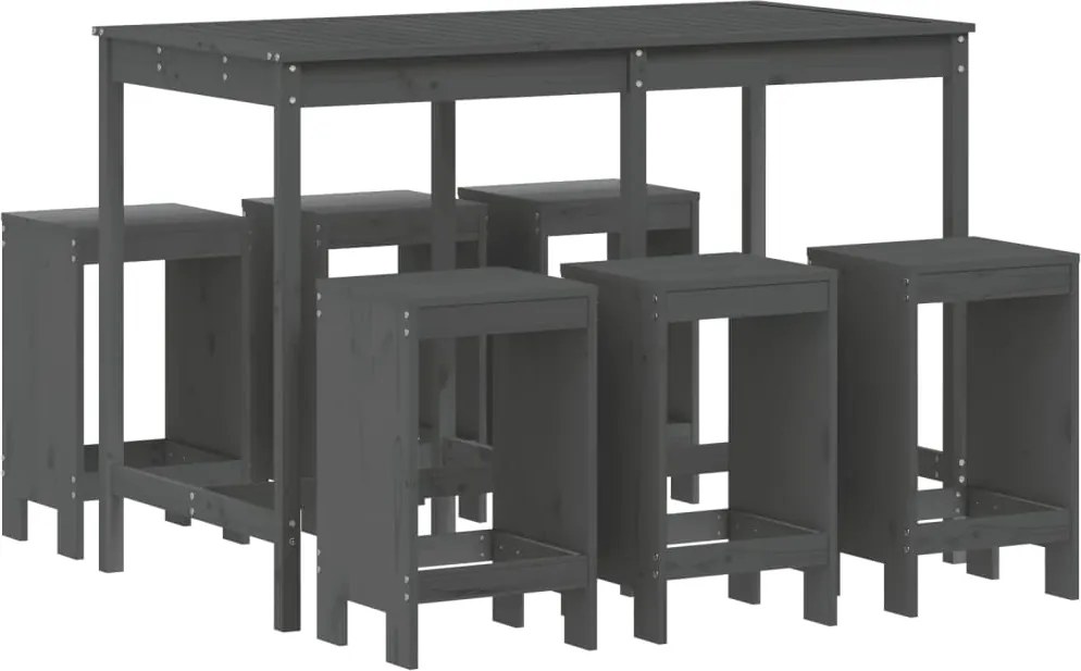 vidaXL Set bar de grădină, 7 piese, gri, lemn masiv de pin