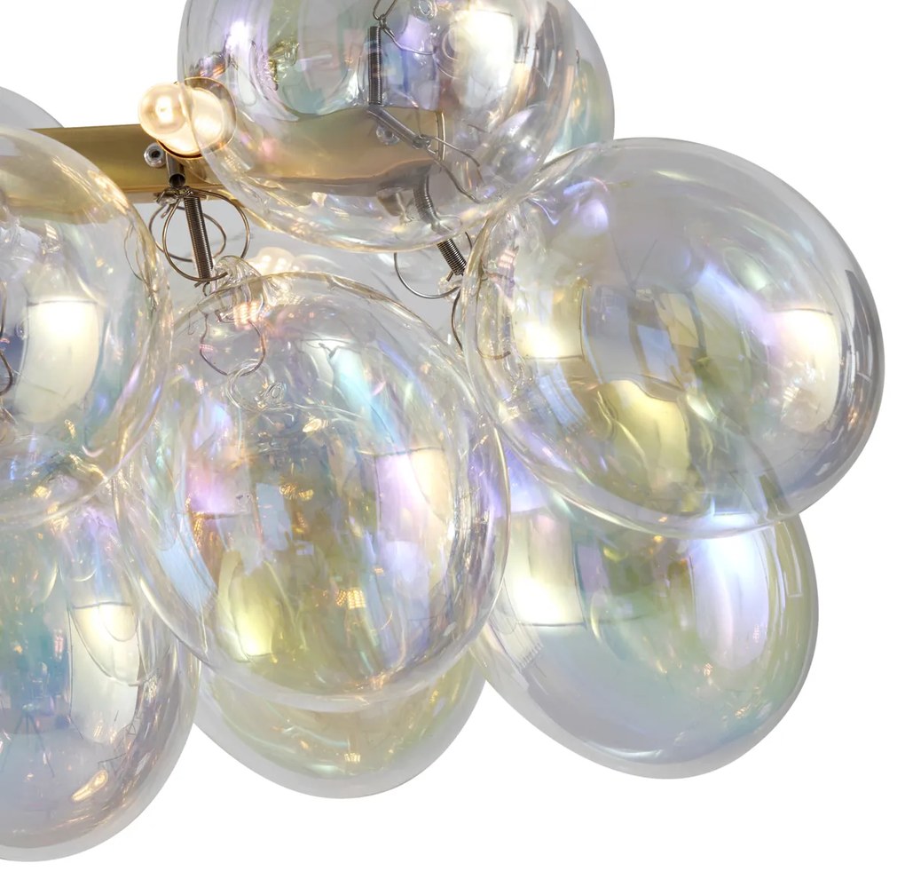 Lampă suspendată de design aurie cu sticlă curcubeu cu 8 lumini - Uvas